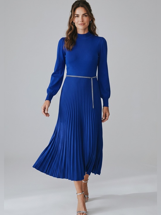 Nina Leonard Dresses & Skirts - NWT-Nina Leonard Long Sleeve Pleated Midi Dress - Blue size medium